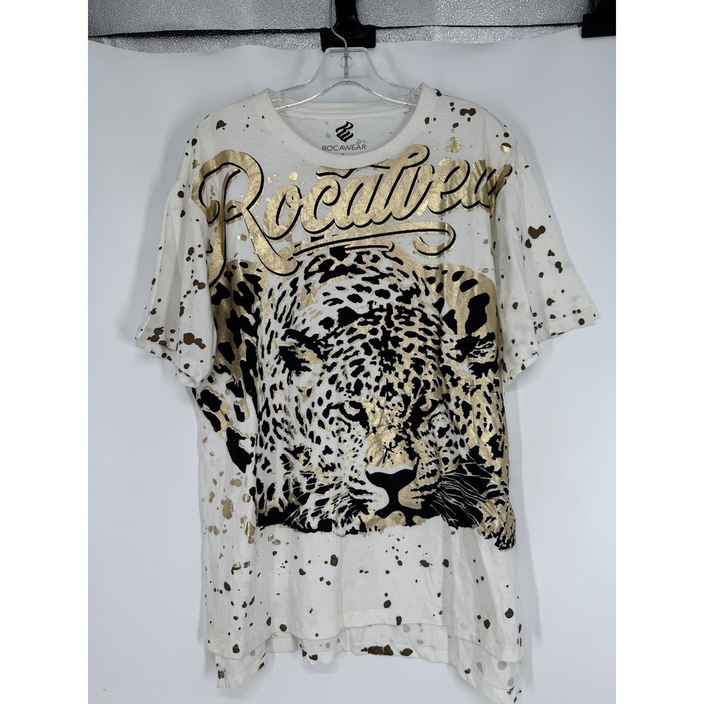 Rocawear Vintage Y2K T Shirt Tee Large Gold‎ Leopard Graphic Print Short Sleeve